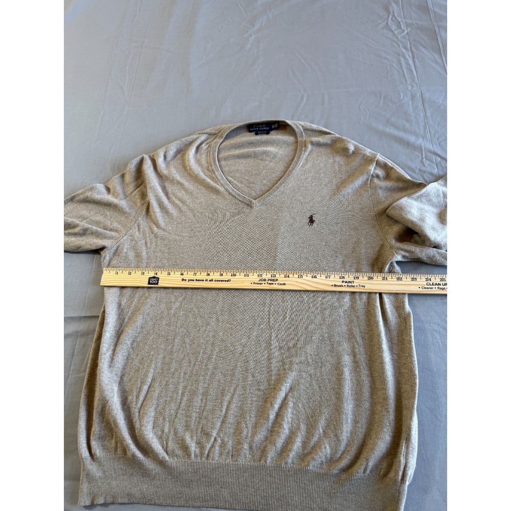 VTG Polo Ralph Lauren Sweater XL 100% PIMA COTTON Tan Pullover V Neck Pony Mens - Picture 7 of 9